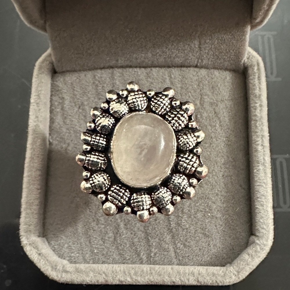 Classic Sterling Silver Milky Quartz Oval Statement Ring Size 9